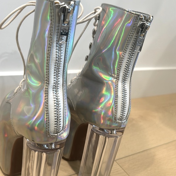 Current Mood Holographic Laced Platform Clear Heeled Boots - Picture 6 of 13
